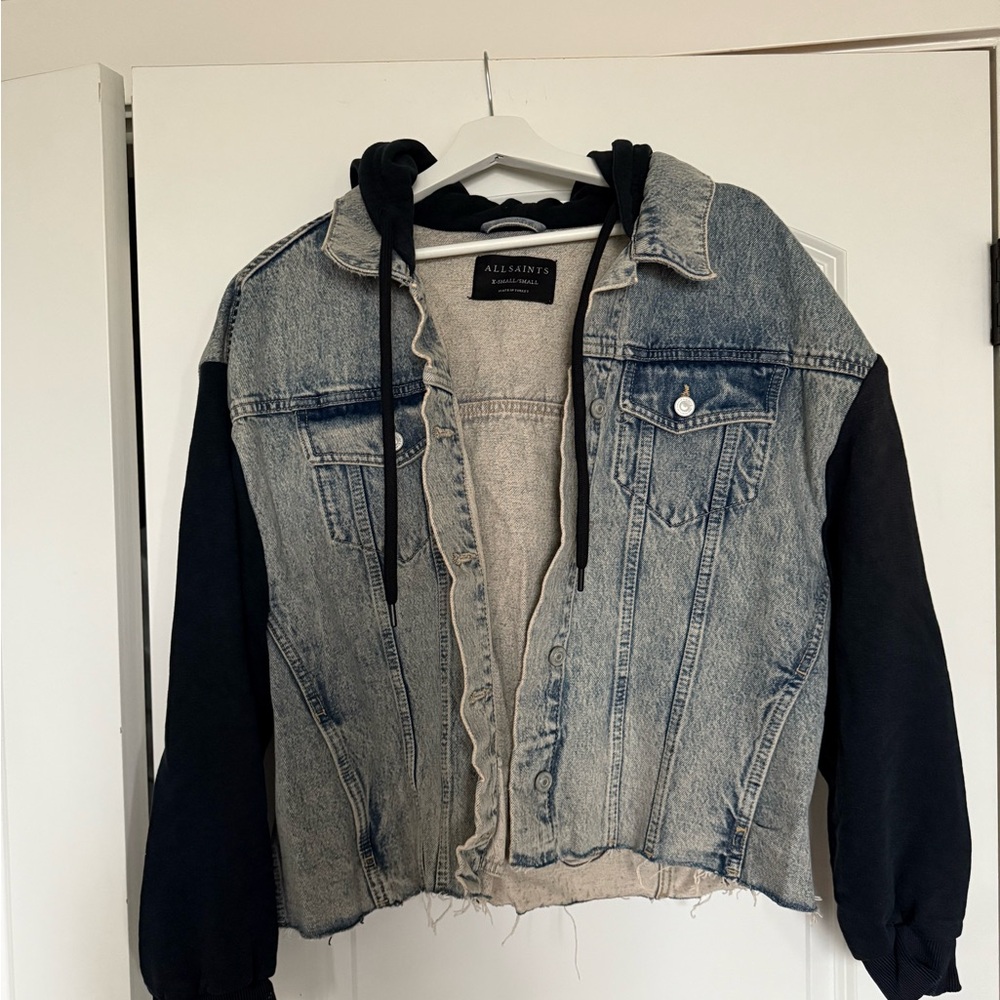 AllSaints Milena hooded Denim and Black Hoodie Jacket